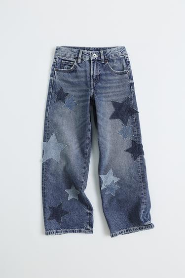 JEAN WIDE LEG À PIÈCES ÉTOILES - Bleu de Zara