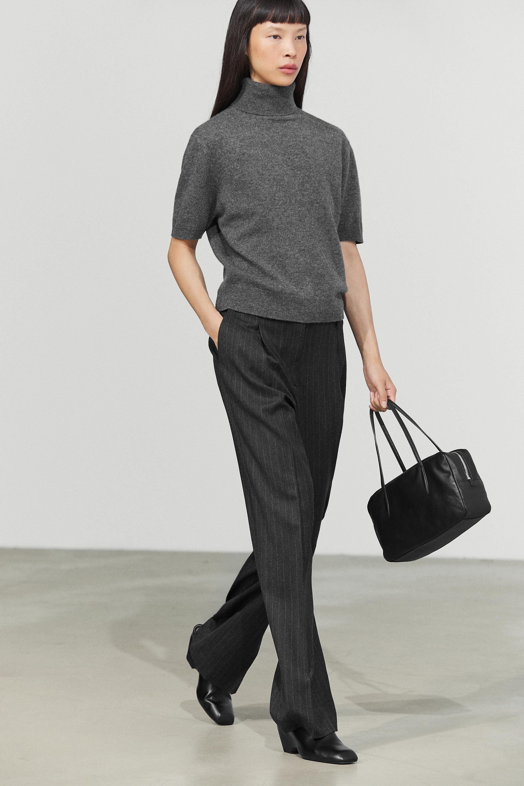 Darted pinstripe suit pants