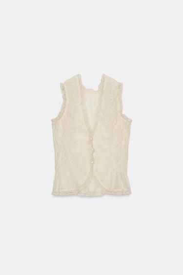 CHEMISE EN DENTELLE AVEC BOUTONS REVÊTUS - Crème de Zara - Image 8