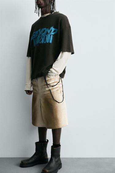 CONTRAST PRINT KNIT T-SHIRT - Dark brown by Zara - Image 4