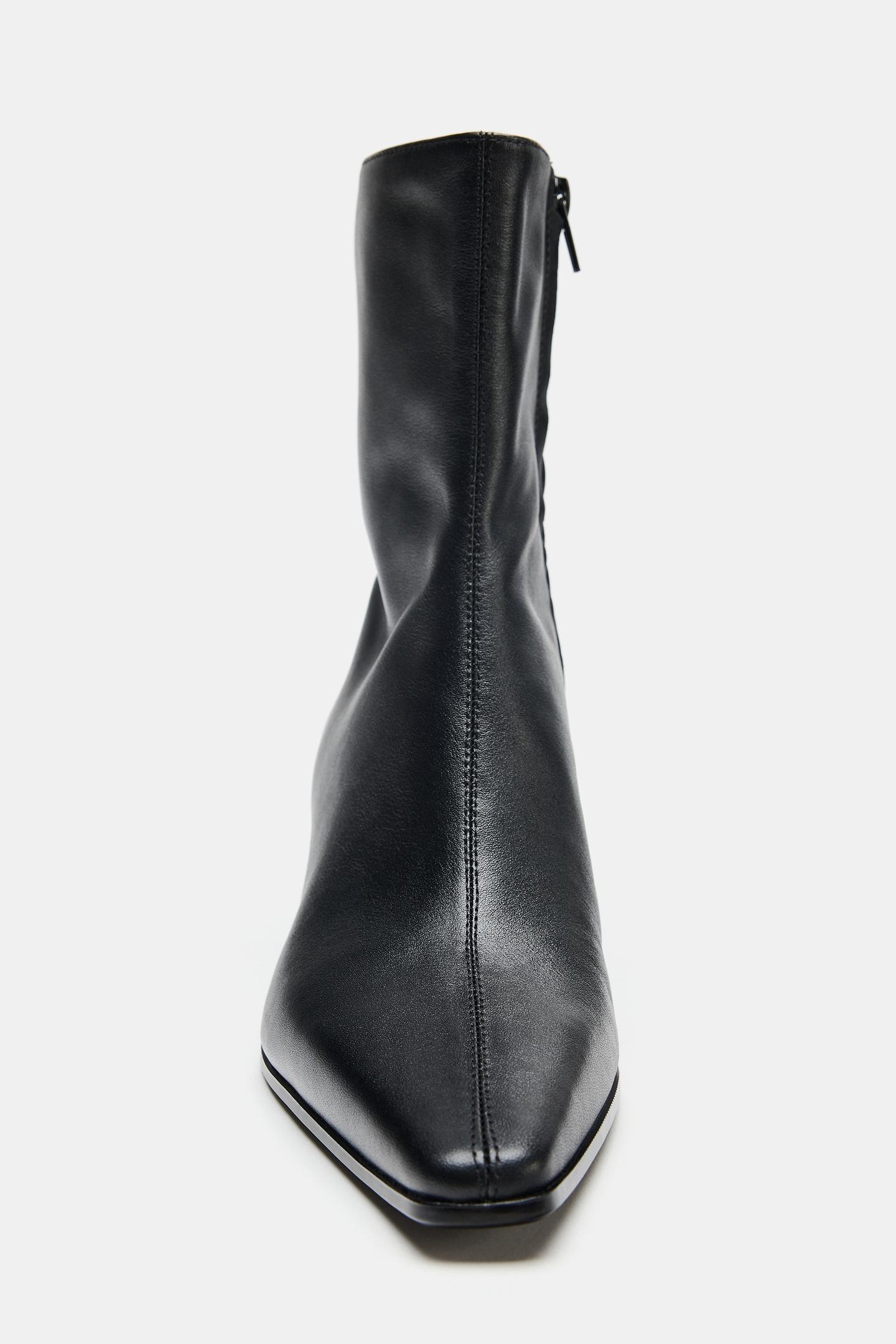 Женские ботинки Zara Leather Kitten Ankle, цвет: Чёрный — фото 6