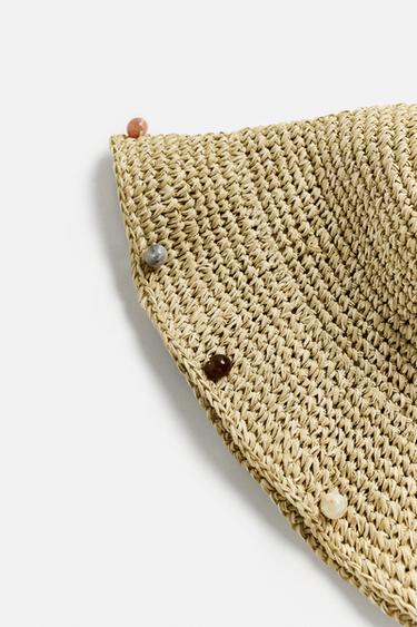 CROCHET BEADED HAT - camel by Zara - Image 1