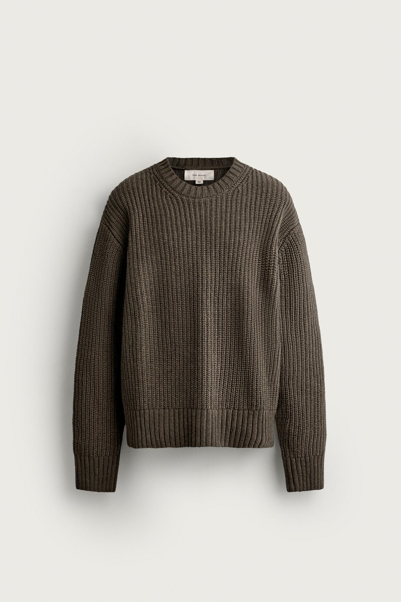 COTTON-WOOL ENGLISH RIB SWEATER — khaki