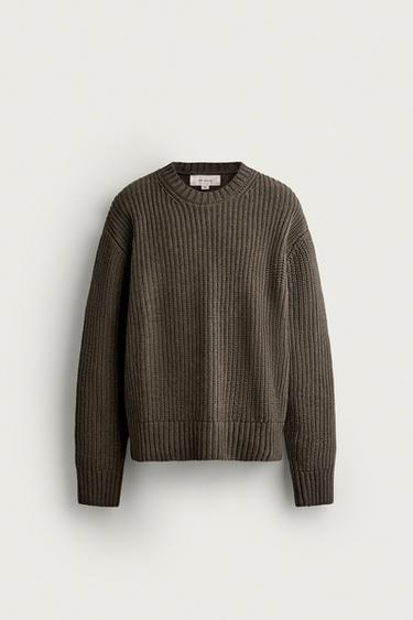 COTTON-WOOL ENGLISH RIB SWEATER — khaki 1