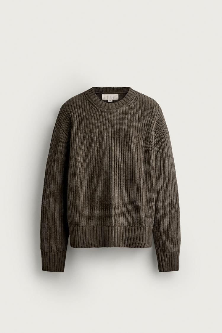 COTTON-WOOL ENGLISH RIB SWEATER — khaki
