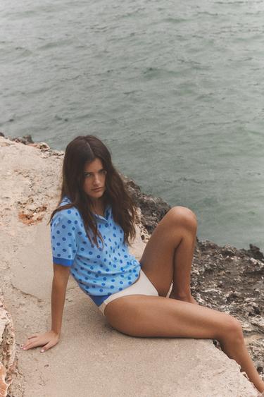 POLO EN MAILLE À POIS - Bleu de Zara - Image 2