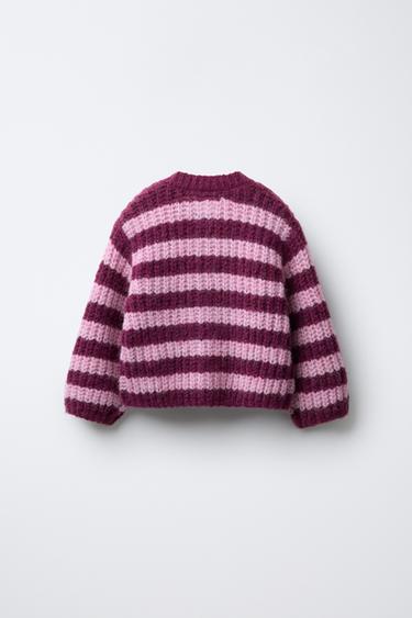 GILET EN GROSSE MAILLE RAYÉ - Rose de Zara - Image 1