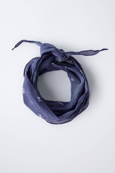 CRUMPLED EFFECT FLORAL BANDANA - Blue / Indigo by Zara - Image 3
