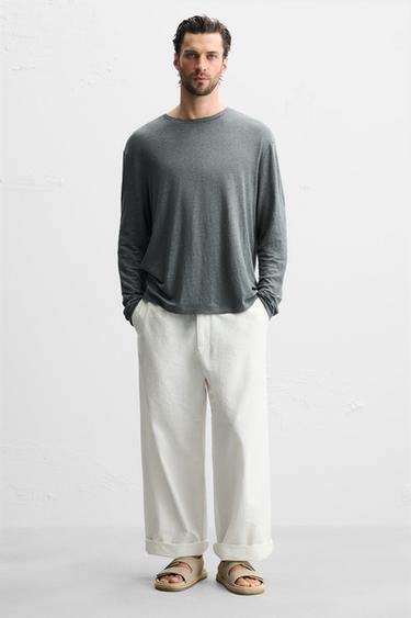 SANDÁLIA DE COURO COM TIRA DUPLA - Branco-cru da Zara - Imagem 0