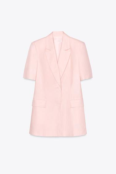 BLAZER ENTALLADA MANGA CORTA CON LINO - Rosa de Zara