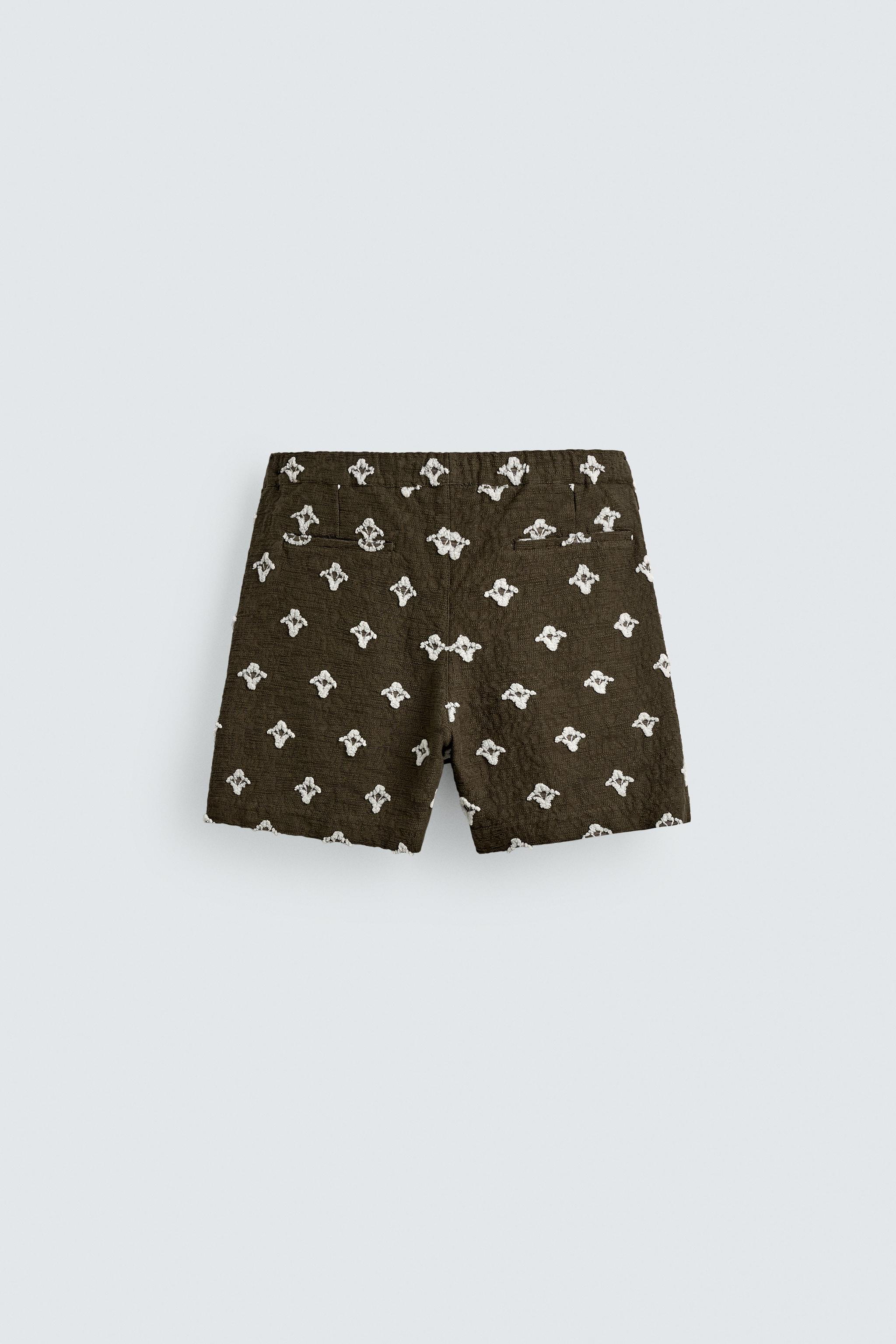 RELAXED FIT TEXTURED JACQUARD SHORTS - Dark khaki | ZARA United States