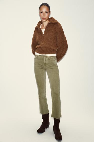 TRF CROPPED HIGH-WAIST FLARE JEANS - Dark olive by Zara