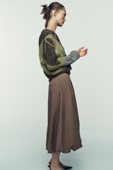 DIAMOND KNIT JUMPER - Brown / Green by Zara - Image 2