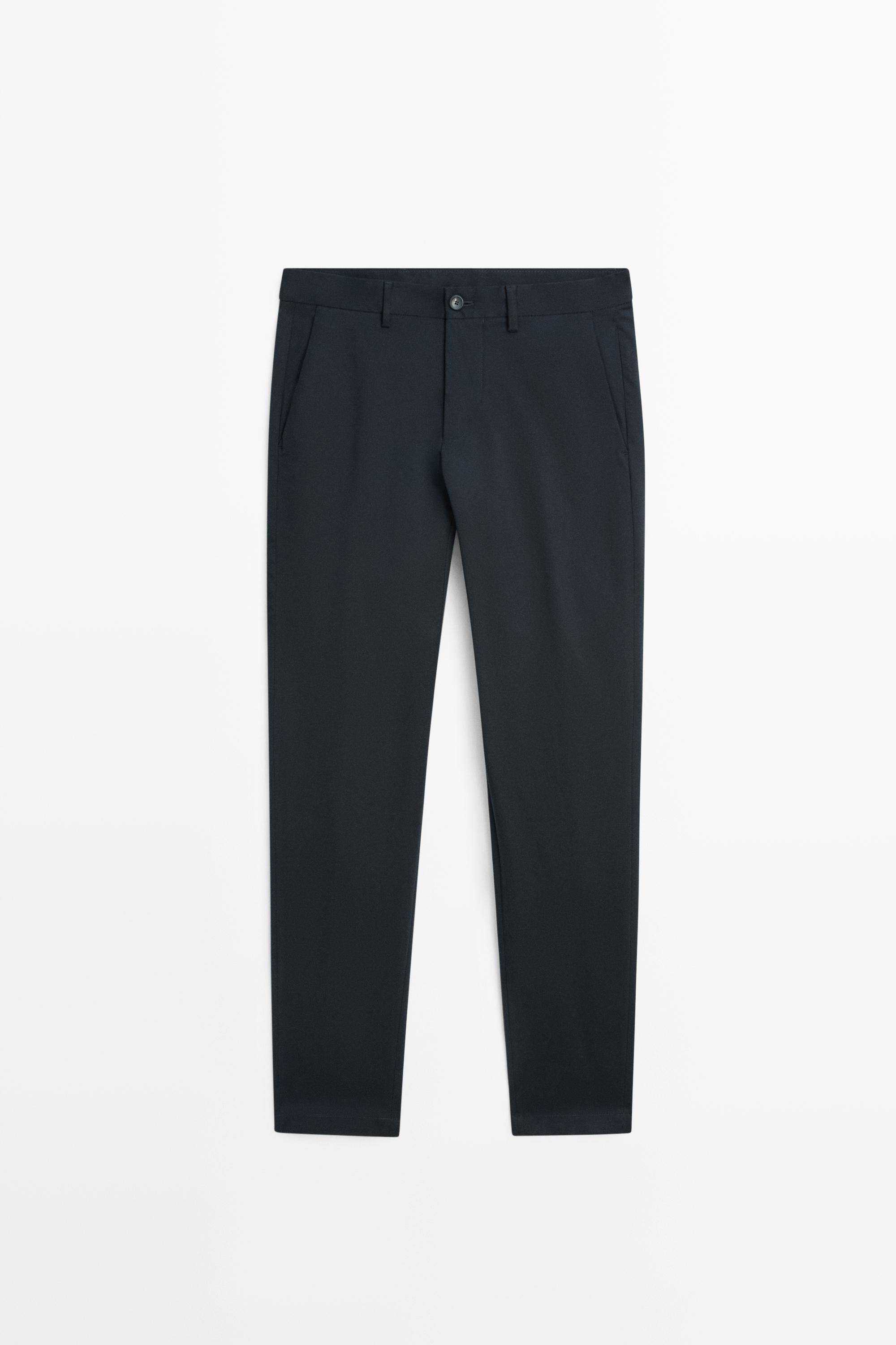 Cotton blend slim fit pants — Navy blue