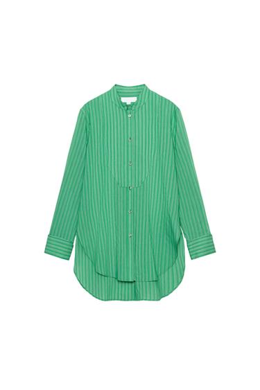 CAMISA PECHERA RAYAS ZW COLLECTION - Verde de Zara