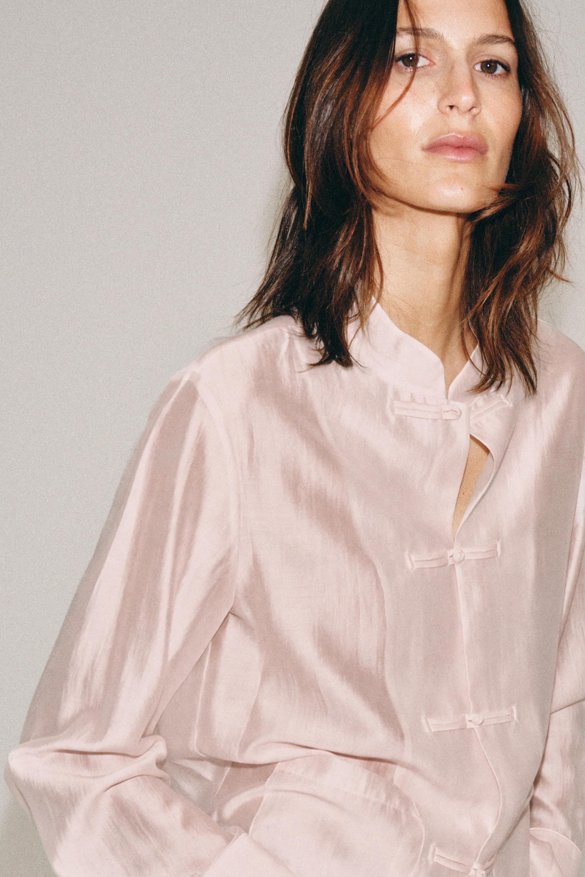 Zara ZW COLLECTION SATIN SHIRT WITH FROG FASTENING görsel 7