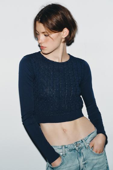 Zara COMBINATION VEST T-SHIRT - Navy blue