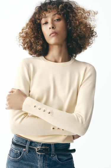 BASIC PLAIN KNIT SWEATER - Butter by Zara