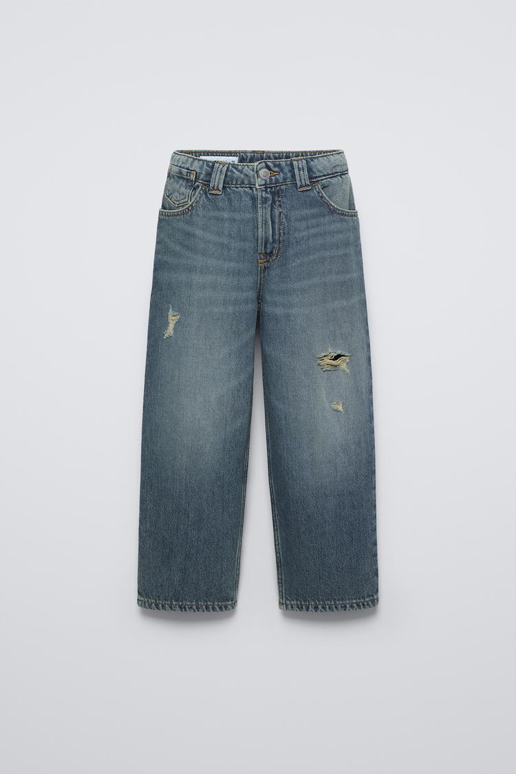 JEANS WIDE LEG COM RASGOS Azul ZARA Brasil