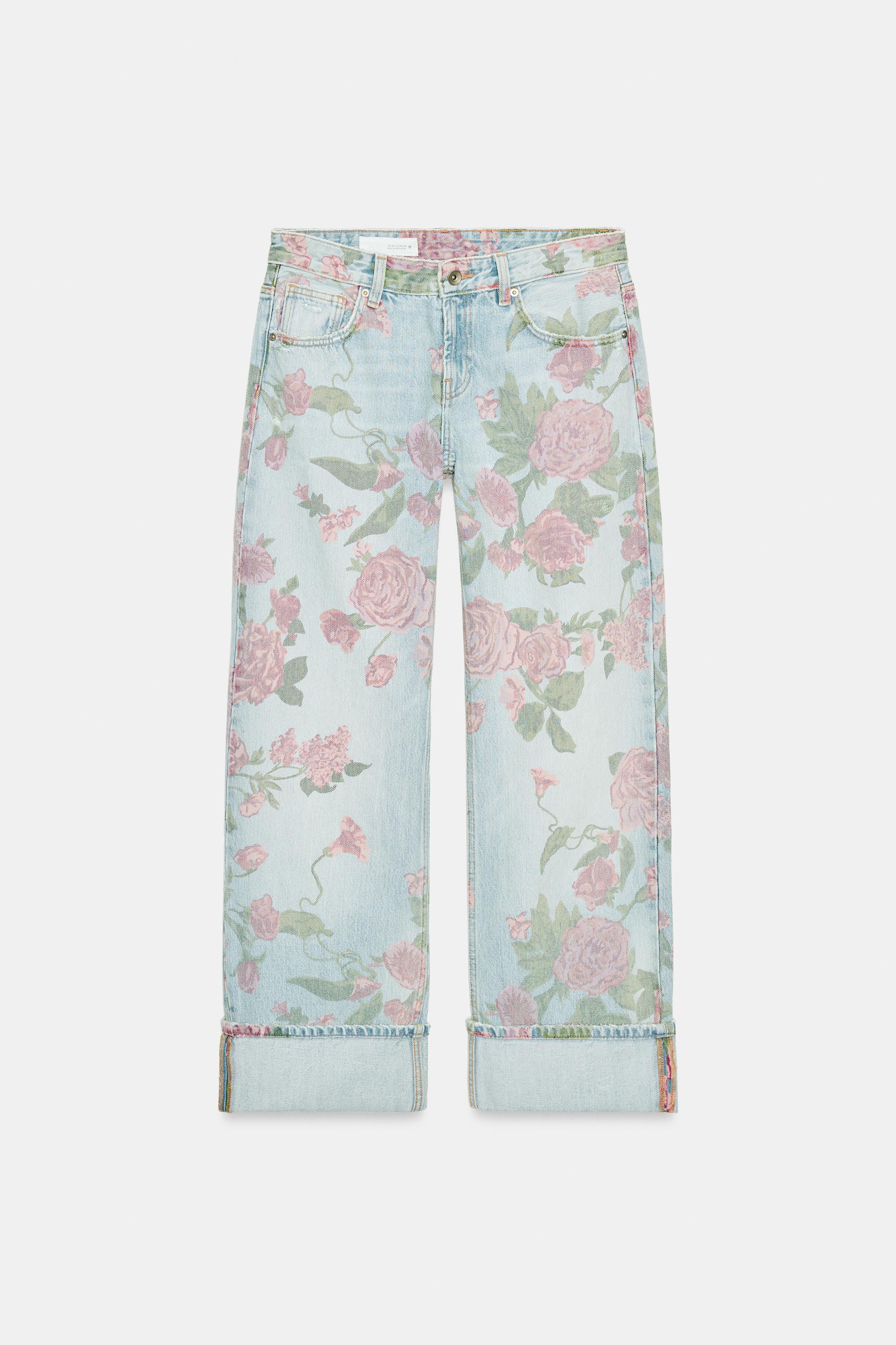 TRF LOW RISE LOOSE FIT PRINTED FOLDED JEANS