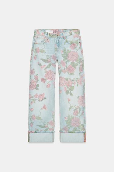 JEANS TRF LOOSE PLIÉ IMPRIMÉ TAILLE BASSE - Bleu de Zara - Image 1