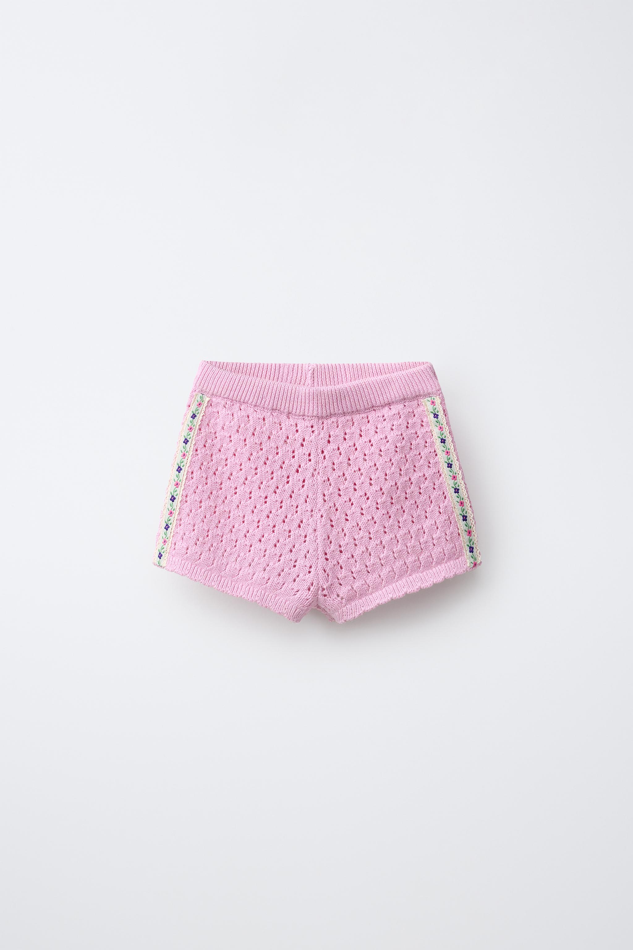 EMBROIDERED FLORAL KNIT SHORTS — Pink (alternate view)