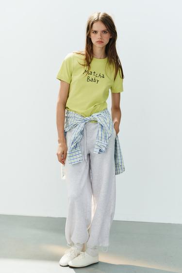 T-SHIRT RUSTIQUE INSCRIPTION - Vert clair de Zara - Image 0