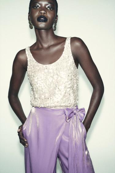 GEORGETTE SEQUIN TOP - Light beige by Zara