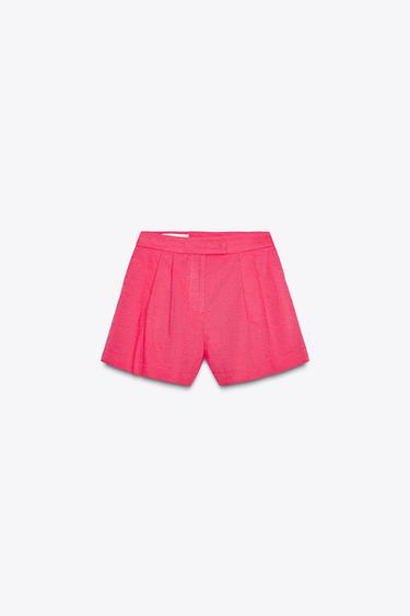 PLEATED LINEN BLEND BERMUDA SHORTS - Strawberry by Zara
