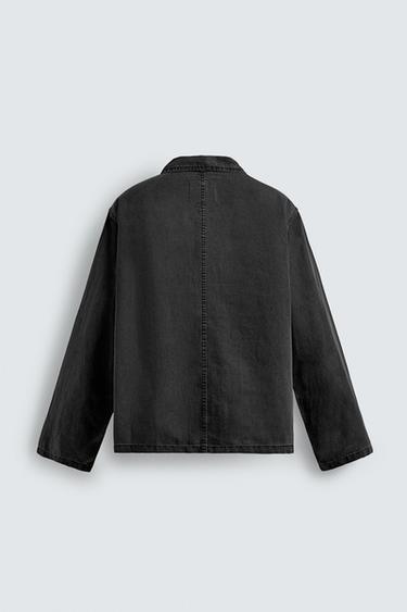 Zara WASHED COTTON - LINEN OVERSHIRT - Black