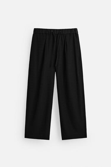 Zara PLEATED TEXTURED PANTS - Black