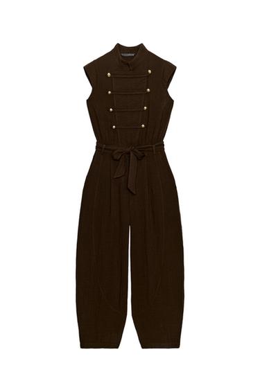 JUMPSUIT WITH FROG FASTENING AND BELT - Brown by Zara