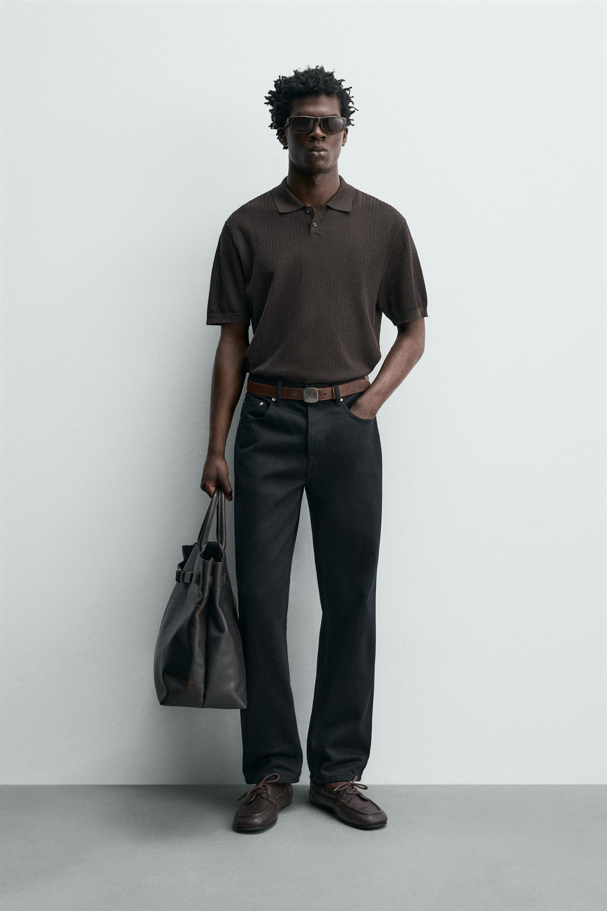 ニット/セーター front button polo knit WASHED TEXTURED KNIT POLO - Light indigo | ZARA United States