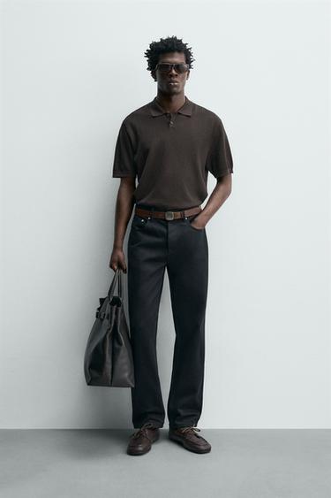 REGULAR FIT TEXTURED KNIT POLO SHIRT - Brown by Zara