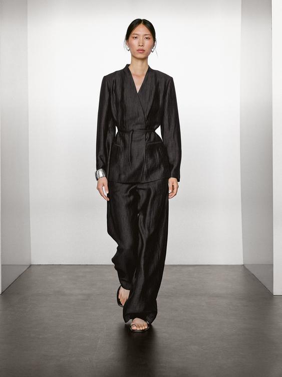 Linen blend palazzo trousers with darts