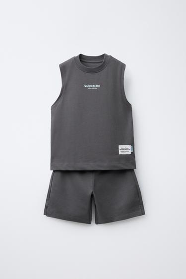 SLOGAN TANK TOP AND BERMUDA SHORTS SET - Anthracite grey by Zara