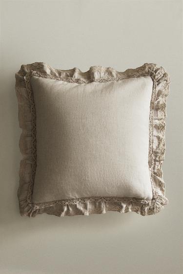 LINEN CUSHION COVER WITH LACE TRIM - Light beige by Zara - Image 4