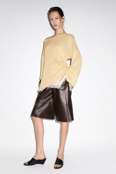 Zara Long nappa leather Bermuda shorts - Brown
