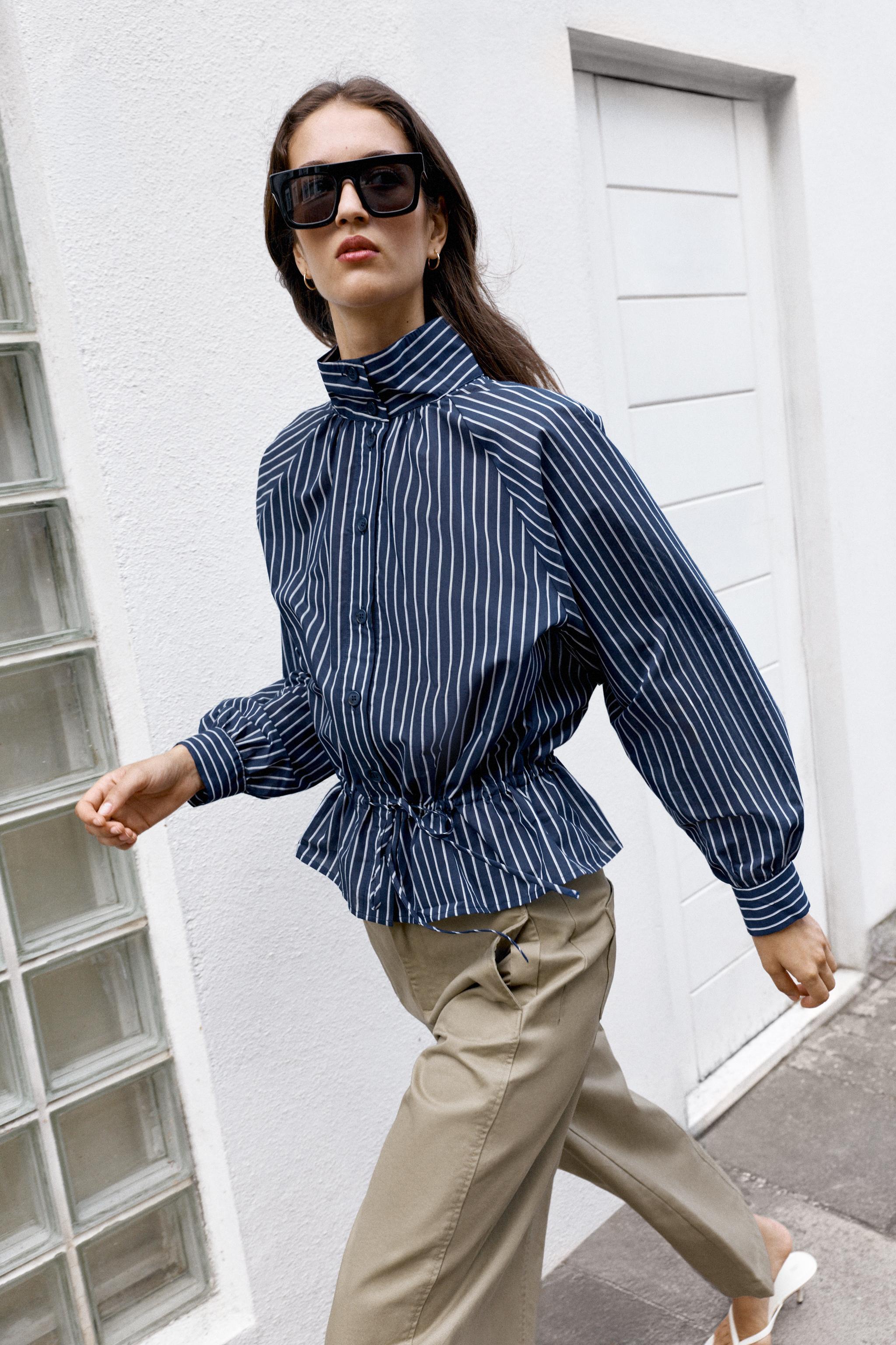 Zara STRIPED HIGH NECK SHIRT — фото 7
