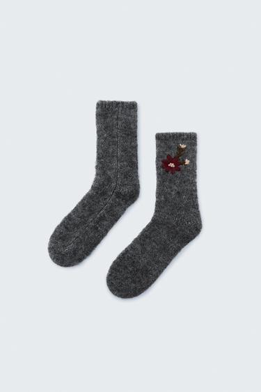 Zara EMBROIDERED FLORAL SOCKS - Gray