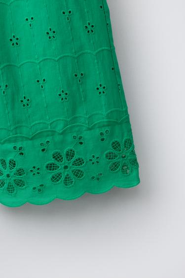 WIDE-LEG SCHIFFLI TROUSERS - Green by Zara - Image 3