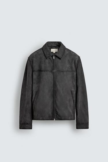 REGULAR FIT SUEDE LEATHER JACKET - Anthracite grey by Zara