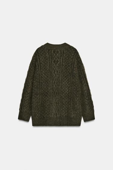 OVERSIZED CABLE KNIT JUMPER - Khaki by Zara - Image 5