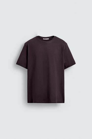 تيشرت بيزك MEDIUM WEIGHT - باذنجاني داكن by Zara