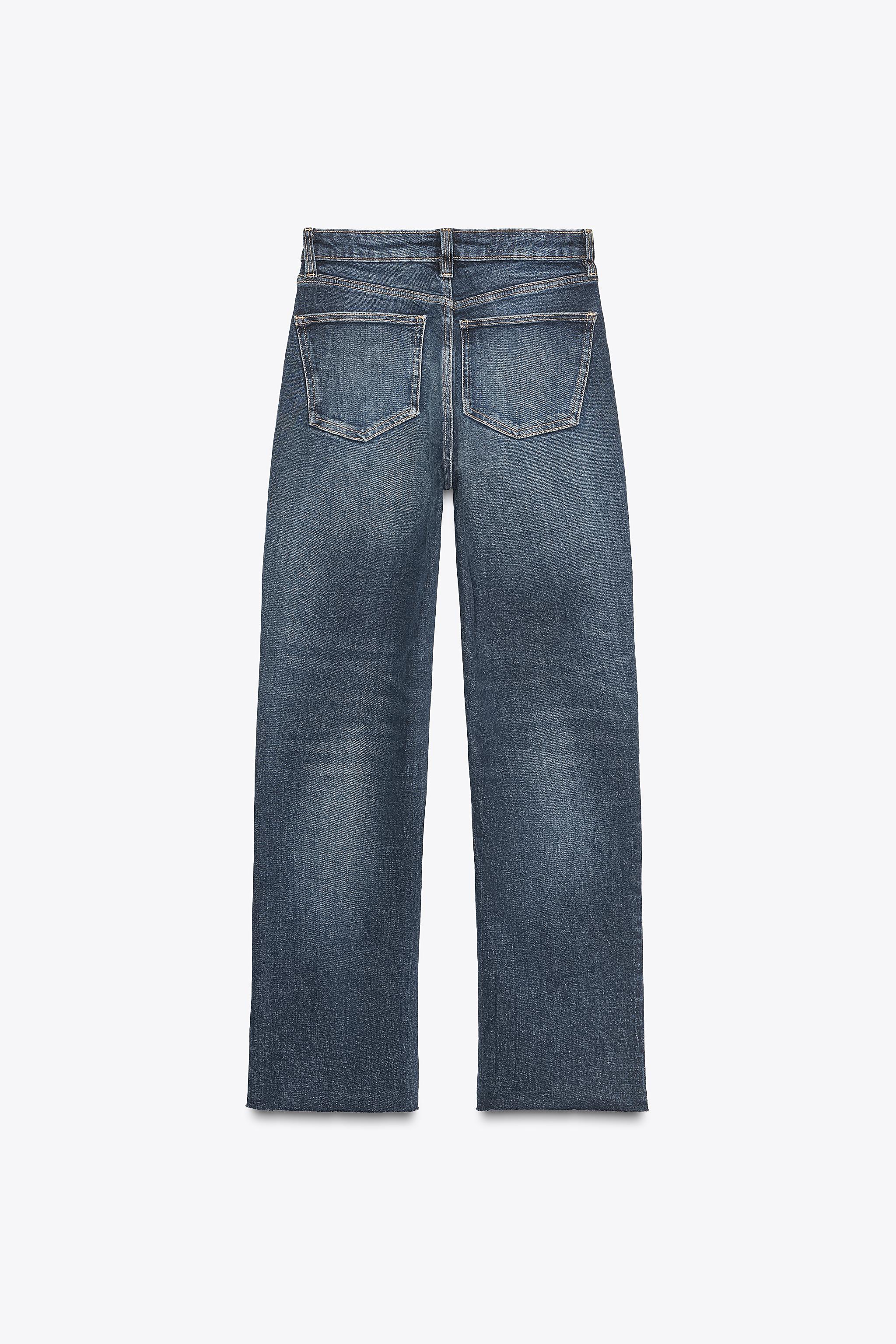 ZARA TRF ハイウエストクロスオーバーワイドレッグジーンズ 34 ネイビー ZARA】 TRFハイウエストワイドレッグクロスベルトジーンズ (ZARA