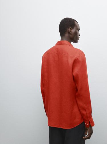 Zara 100% linen slim fit shirt - Red / Orange