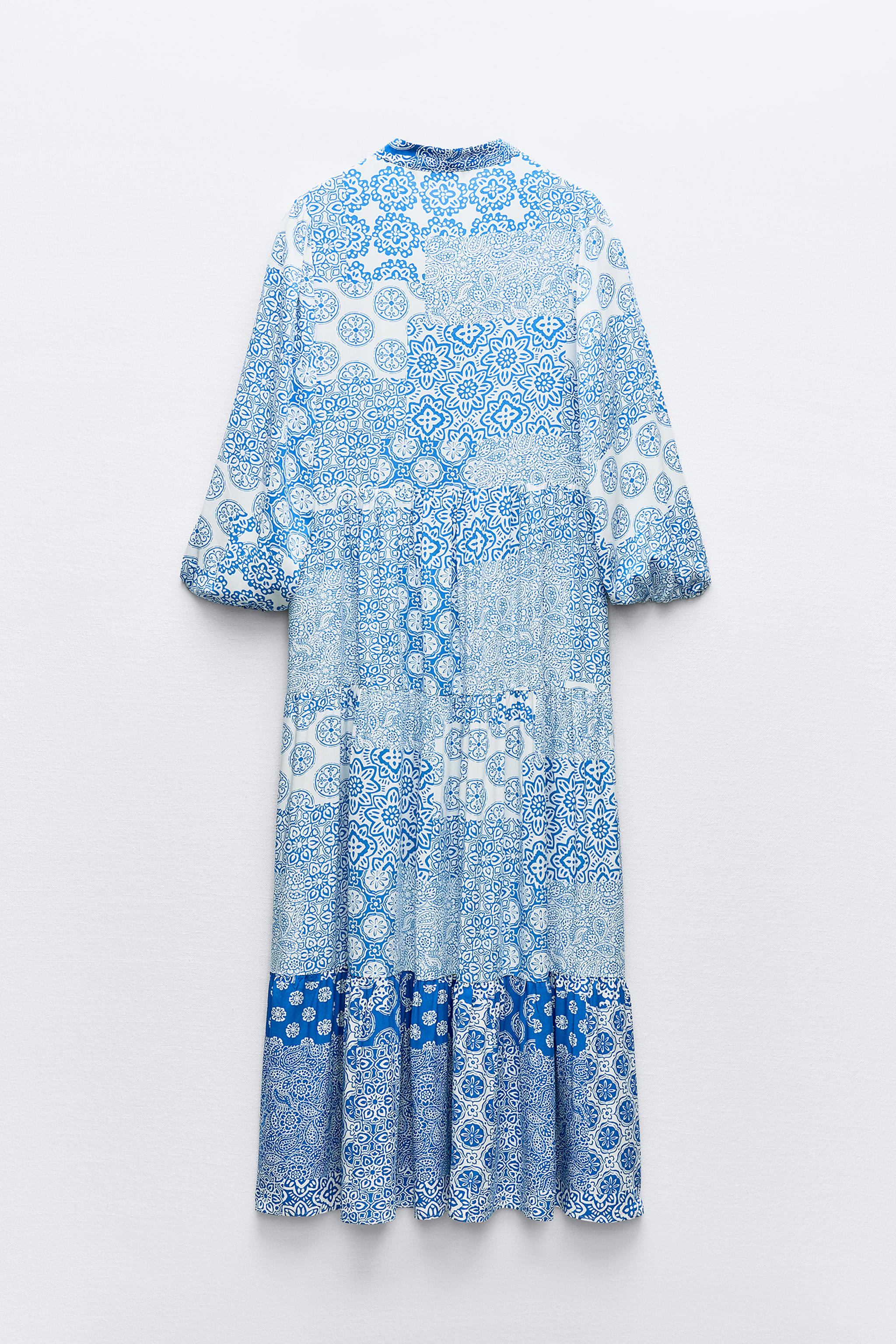 PRINTED TIERED DRESS Ecru Blue ZARA Canada