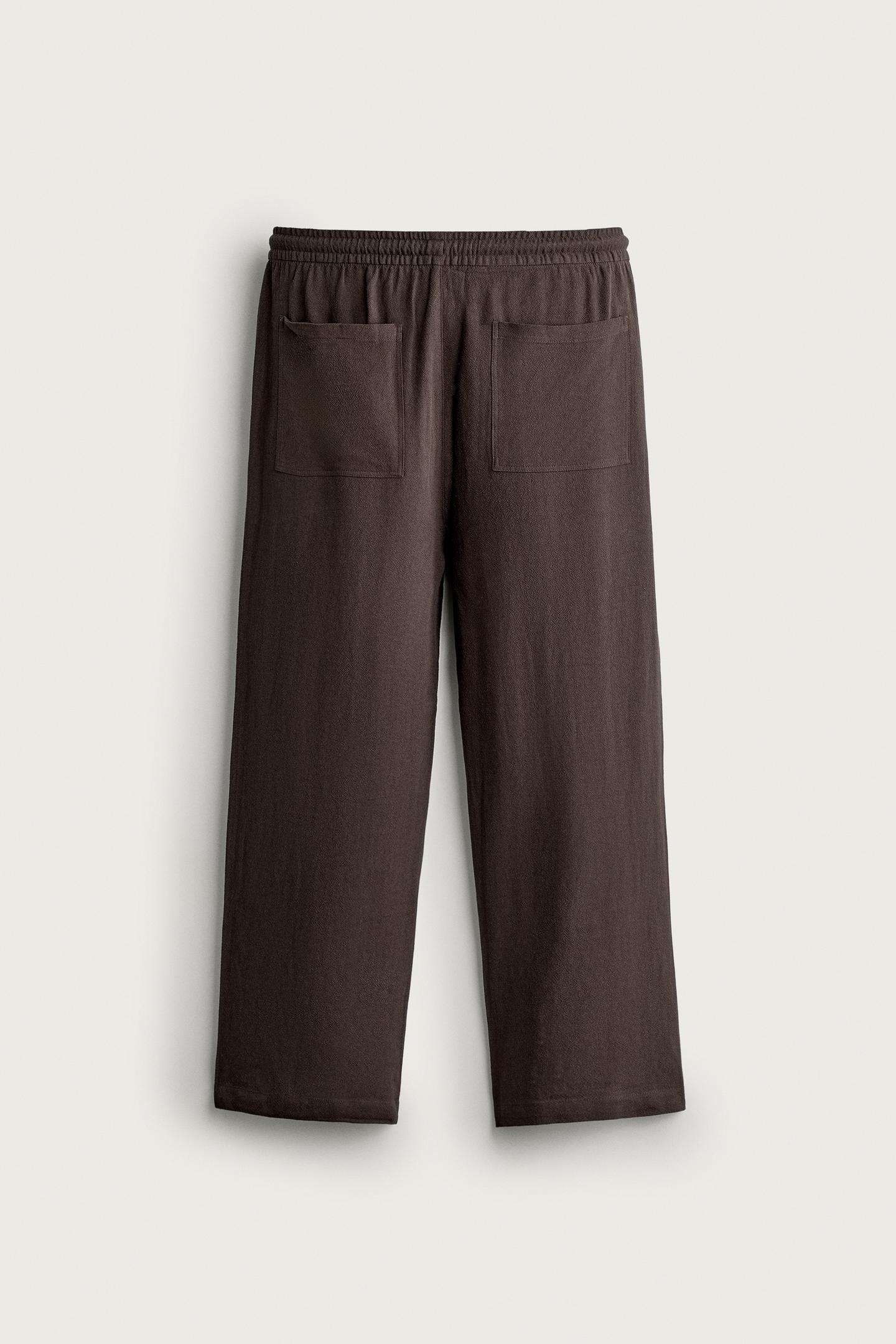 Мужские брюки Zara Viscose-Linen Relaxed-Fit, цвет: Коричневый — фото 6