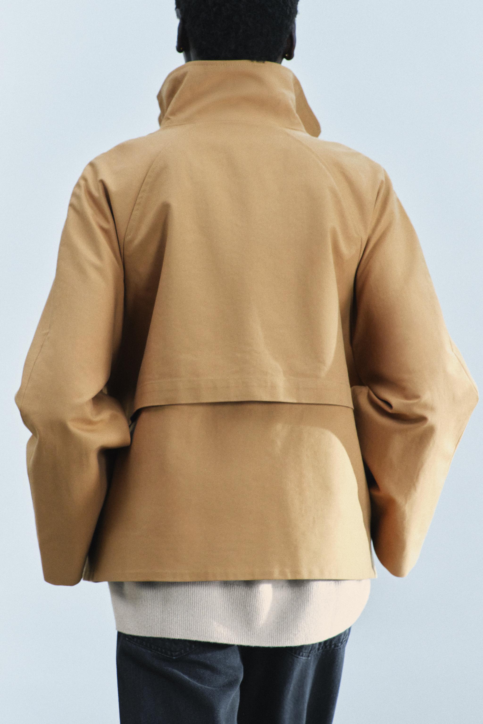 Zara ZW COLLECTION KONTRAST YAKALI TRENÇKOT görsel 3