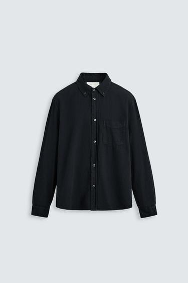 Zara TEXTURED CHAMBRAY SHIRT - Dark navy